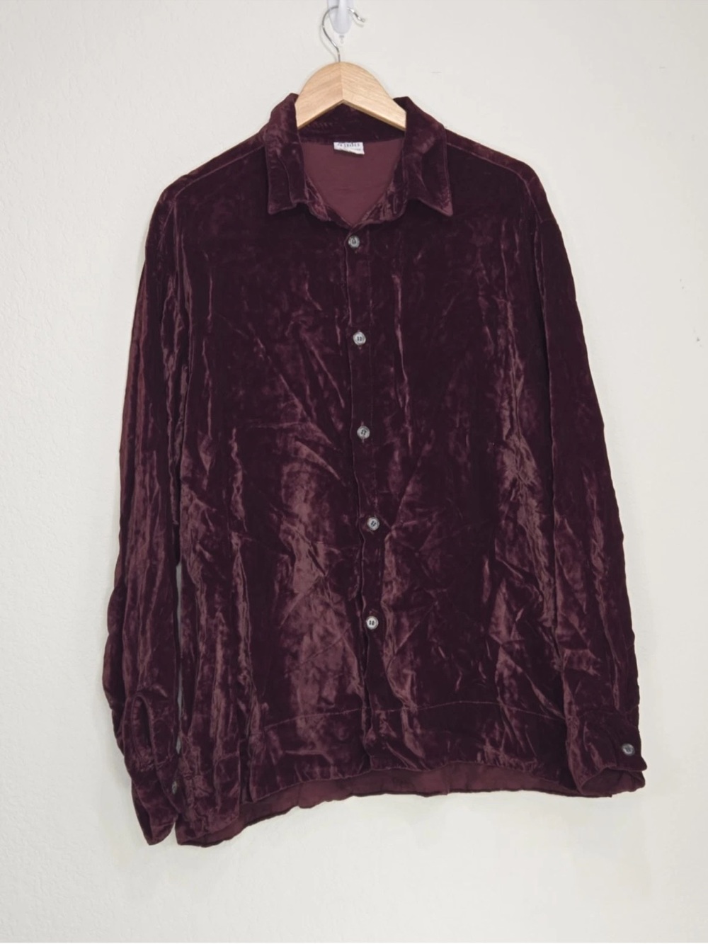 CP Shades Purple Velvet Button Down Shirt Size L USA Made Lagenlook